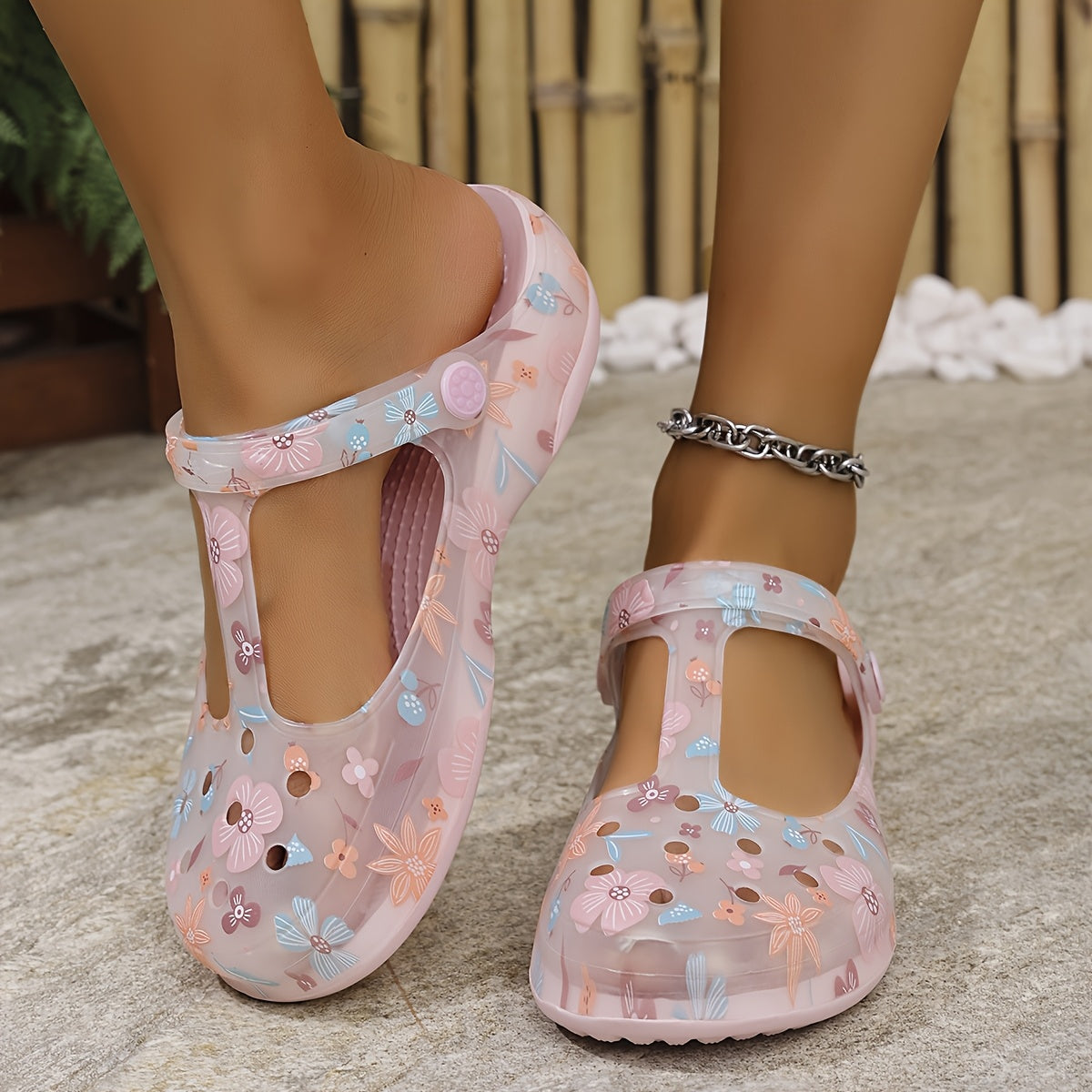 Women's Floral Print Summer Shoes Breathable EVA Open-Toe Casual Footwear