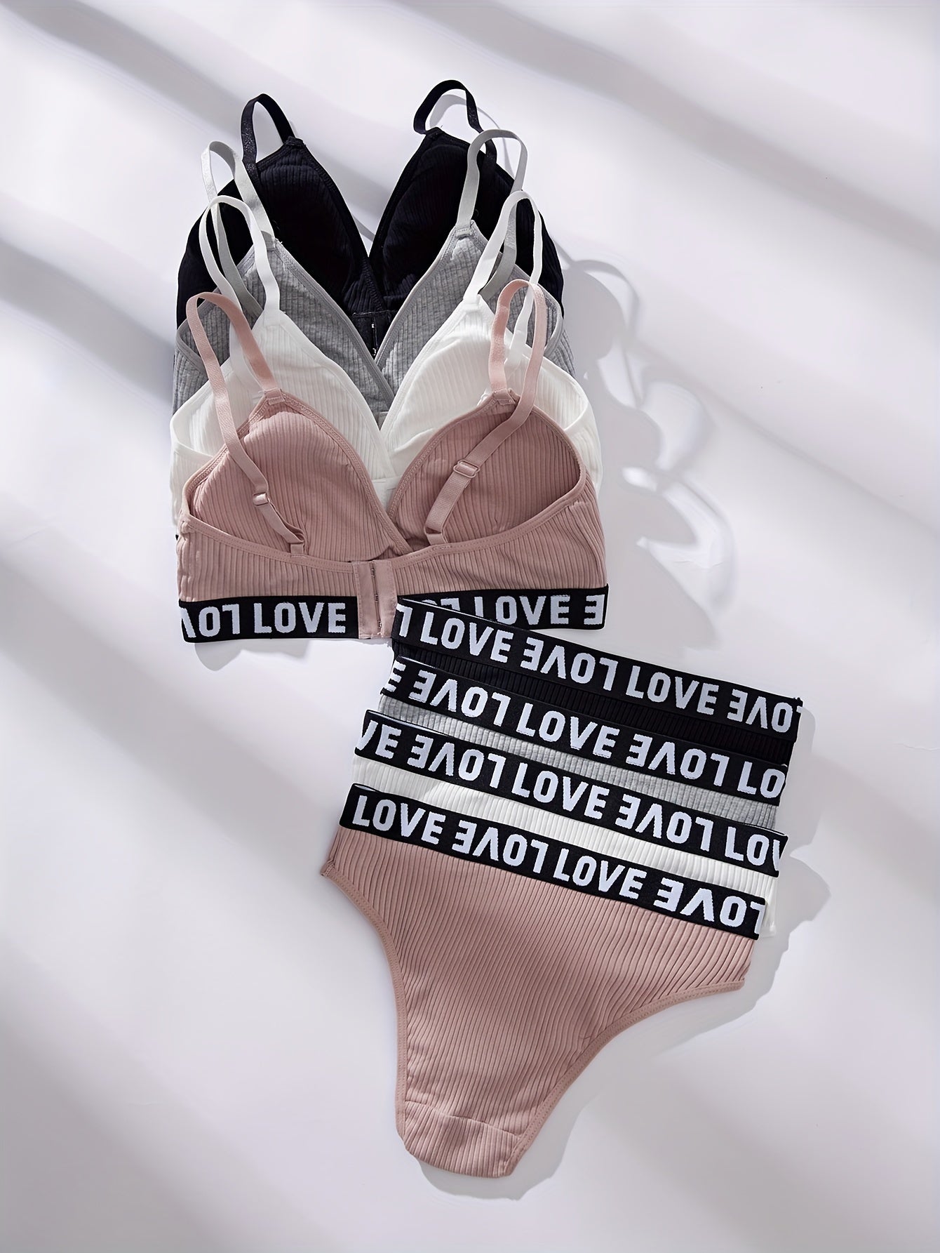 Women's 4-Piece Letter Print Lingerie Set Camisole Bra and Panties