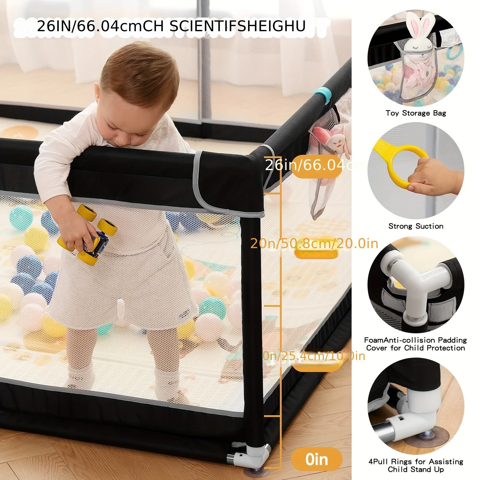 Large Play Yard with Mat and Safety Fence 180cm x 150cm Indoor Outdoor Playpen