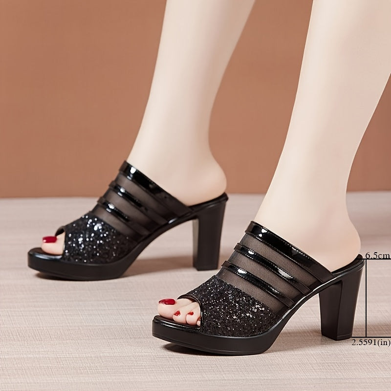 Women's Sequin Platform Sandals Open Toe Slip-On Summer Comfort
