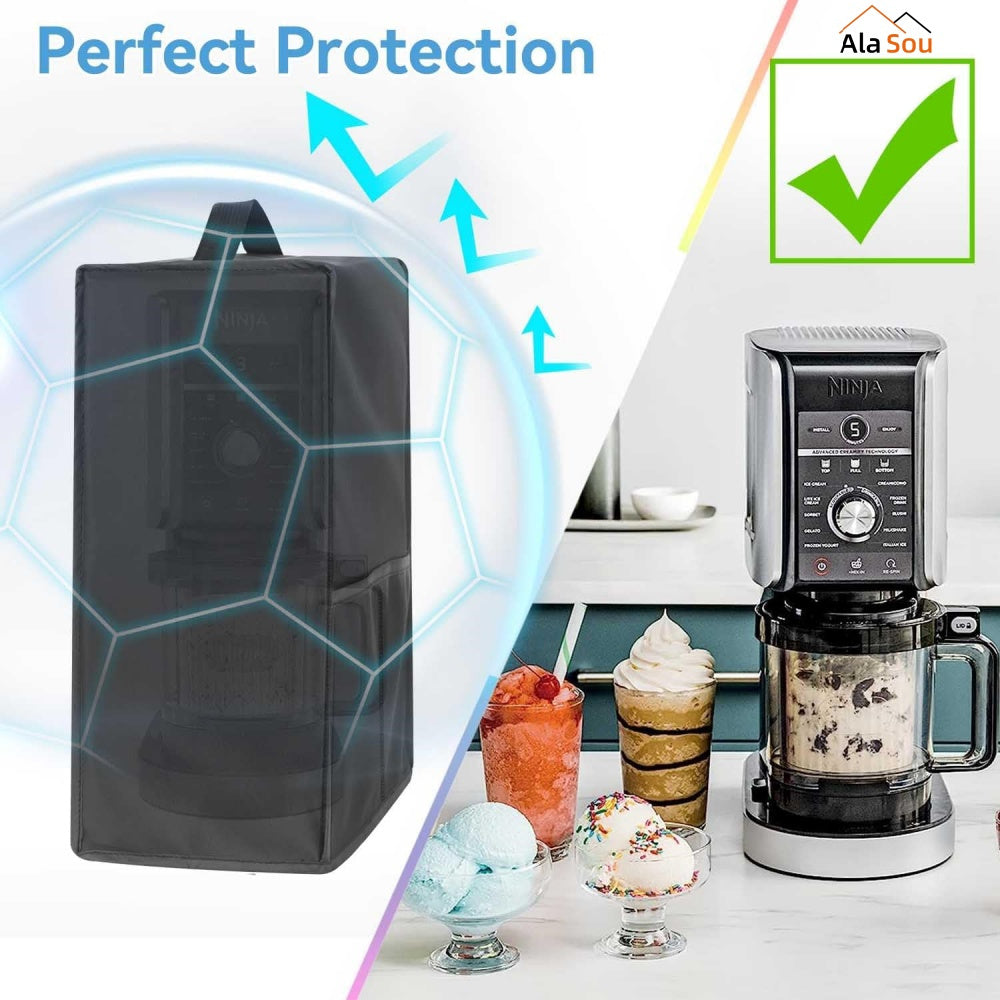 AlaSou og'ir vaznli chang qopqog'i bilan muzqaymoq tayyorlagichingizni himoya qiling. Qora qopqoq shaffof derazaga ega, suv o'tkazmaydigan va tozalash oson. Turli xil muzqaymoqlar bilan mos keladi, qulay oshxona uchun tutqichi va saqlash cho'ntagi mavjud.