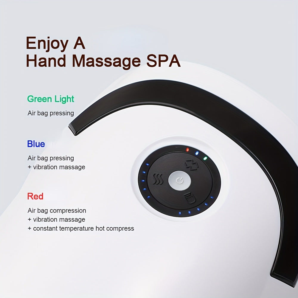 USB Rechargeable Hand Massager with Heat Vibration 5 Modes Finger Care Black White