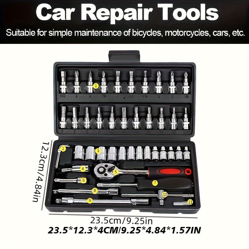 Avtomobil mexanigi uchun asboblar to'plami, tork kaliti va vint vint uchun qo'l uskunasi bilan texnik xizmat ko'rsatish | Oson ko'chiriladigan, ko'p qirrali
