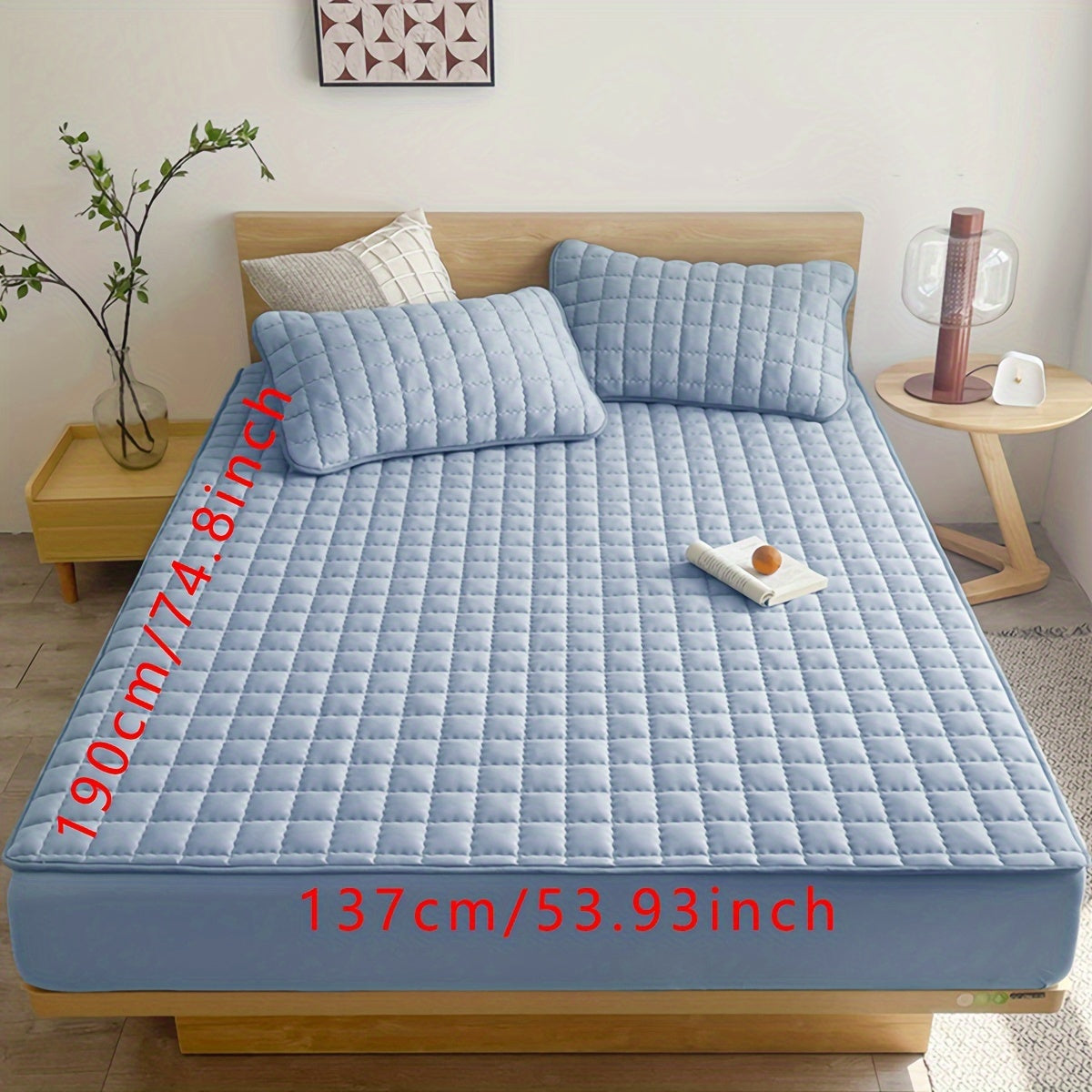 Light Gray Quilted Waterproof Fitted Sheet Breathable Polyester Deep Pockets Easy Care