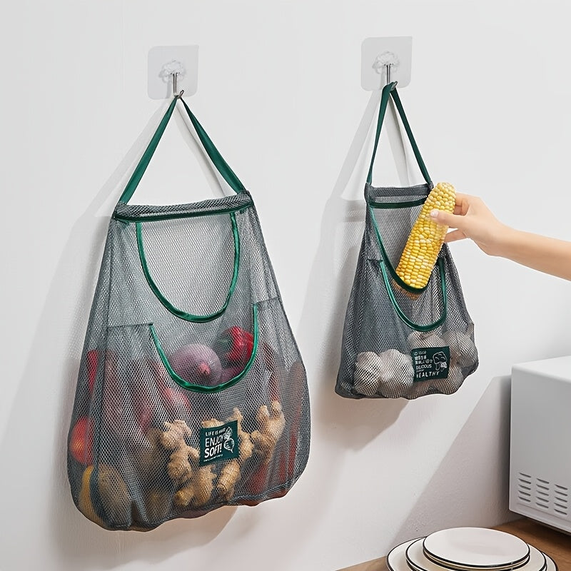 Plastic Hanging Storage Bag with Handles and Mesh for Produce Organization