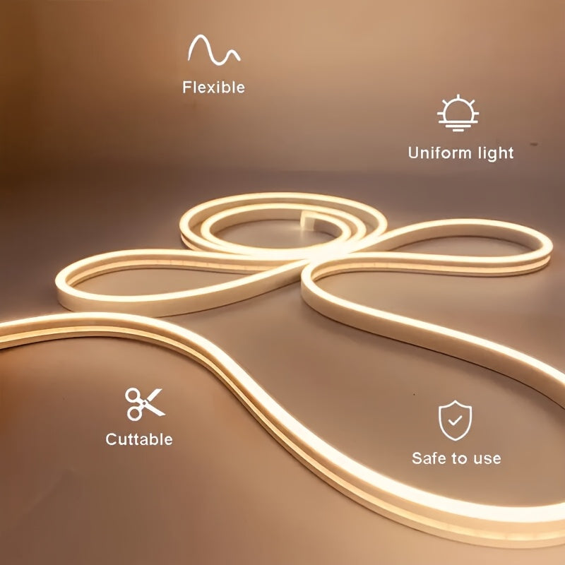 Светодиодная неоновая лента теплого белого цвета с питанием от USB, 200 см гибкого освещения с управлением кнопкой для различных пространств, не требует батареек или пульта.