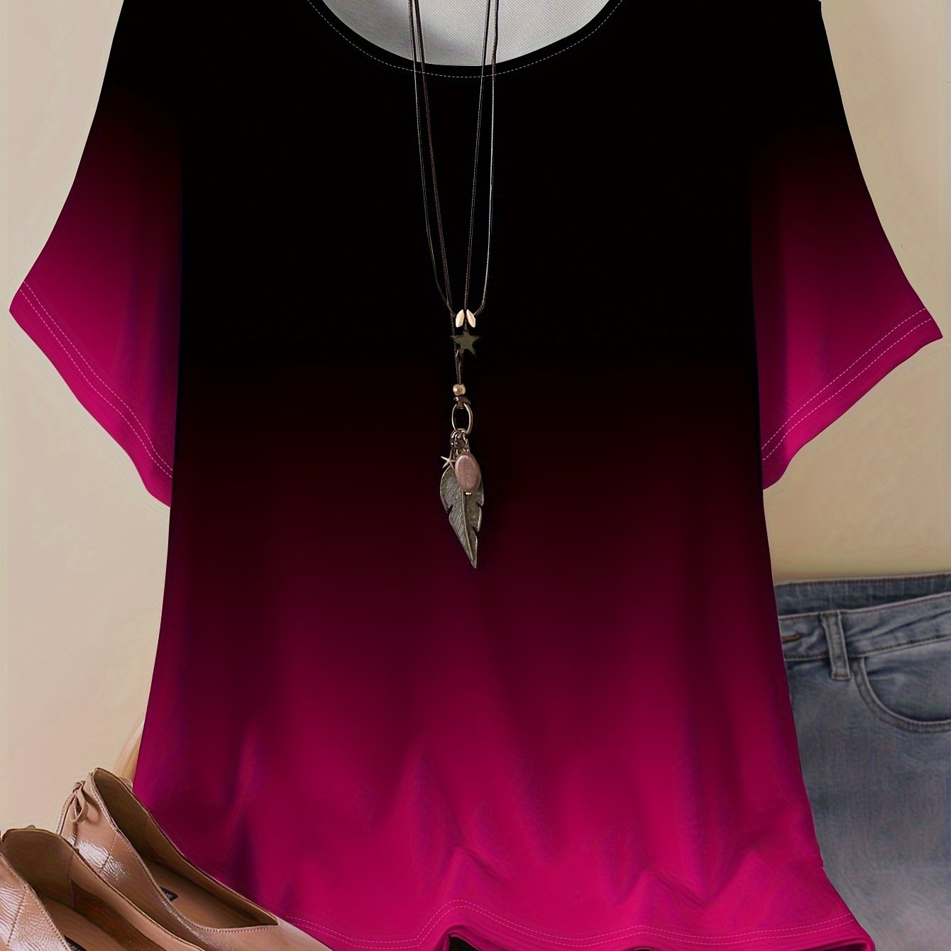 Yoz va bahor uchun gradient rangli futbolka, katta o'lchamda