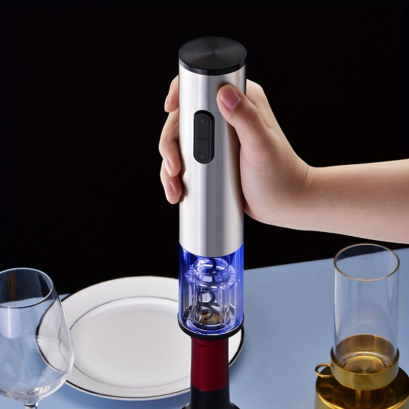 Stainless Steel Electric Wine Opener with Spiral Drill and Batteries 22cm