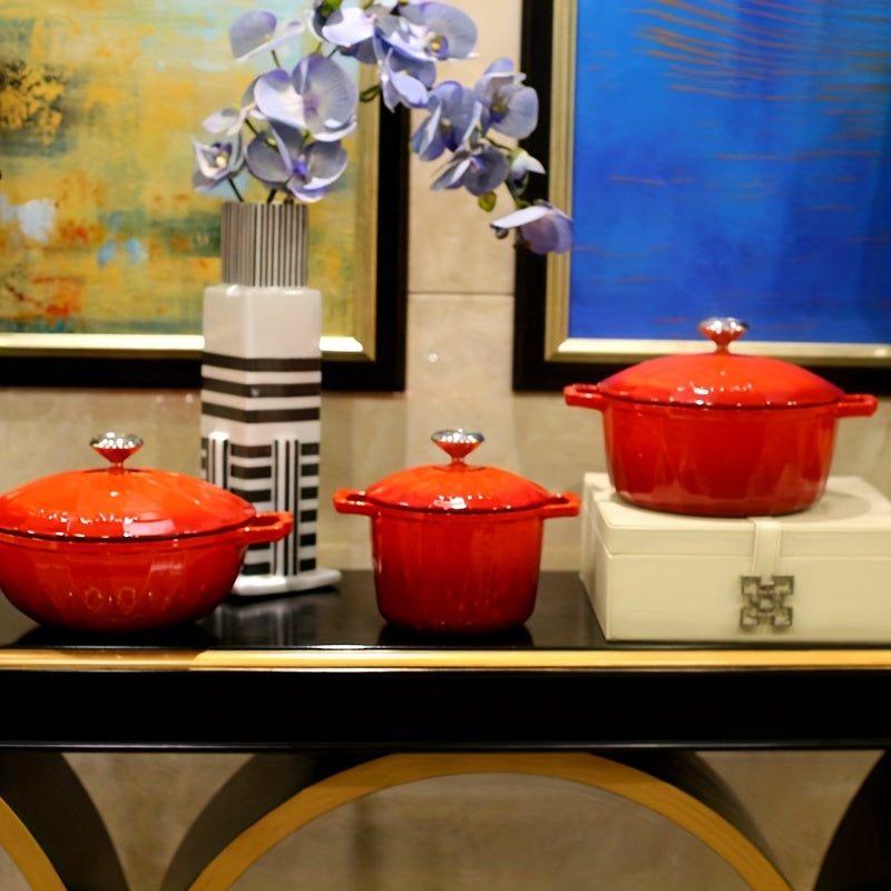 Enamel-Coated Cast Iron Stew Pan with Cover for Rice Soup and Dishes