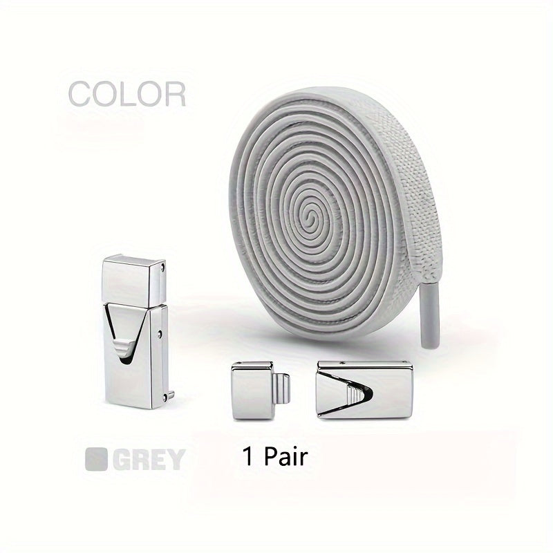 1 Pair 8mm Wide Elastic Flat Straps with Metal Buckle, Adjustable Shoelaces