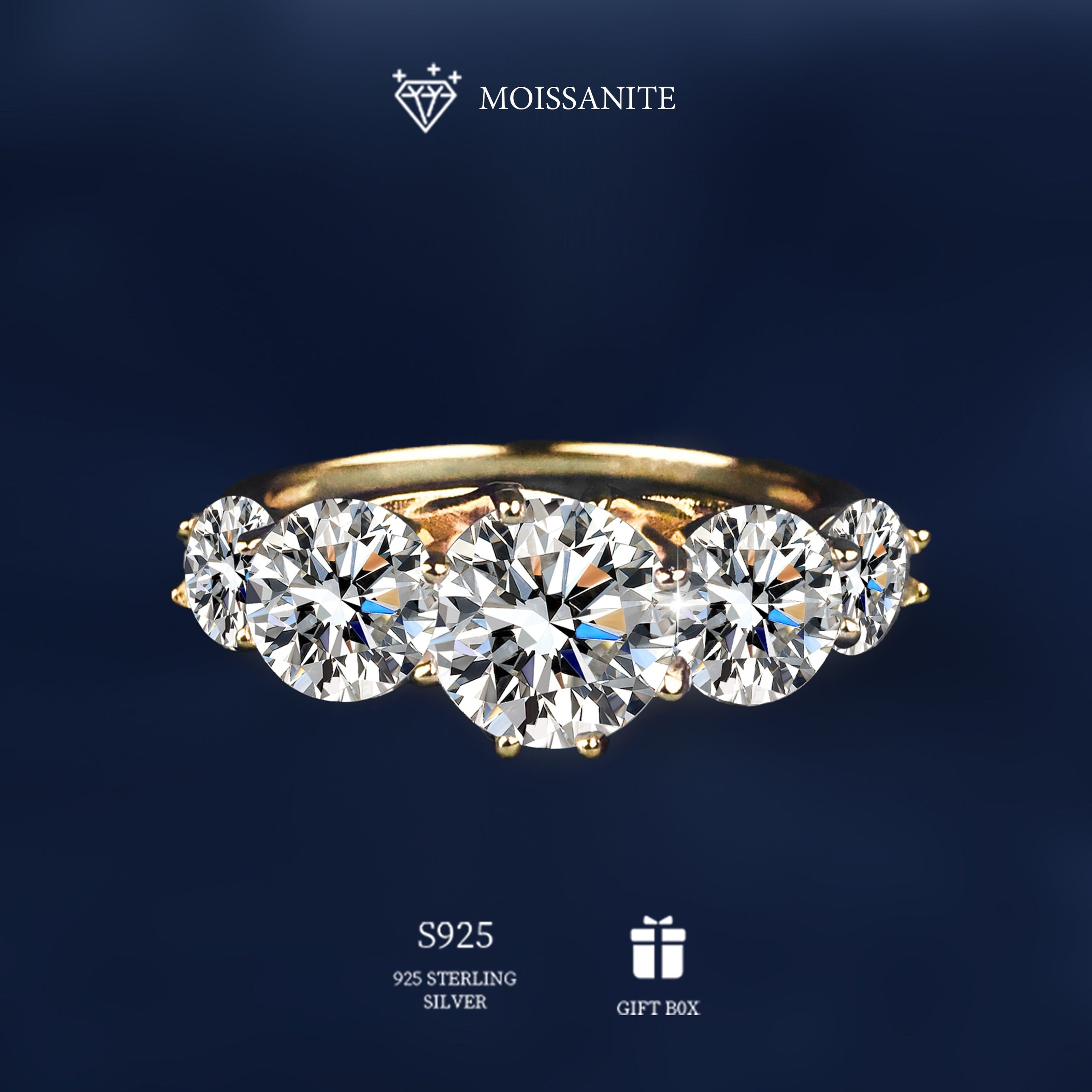 Sterling Silver Moissanite Ring 5 Carats 8-Prong Engagement Wedding Band for Women