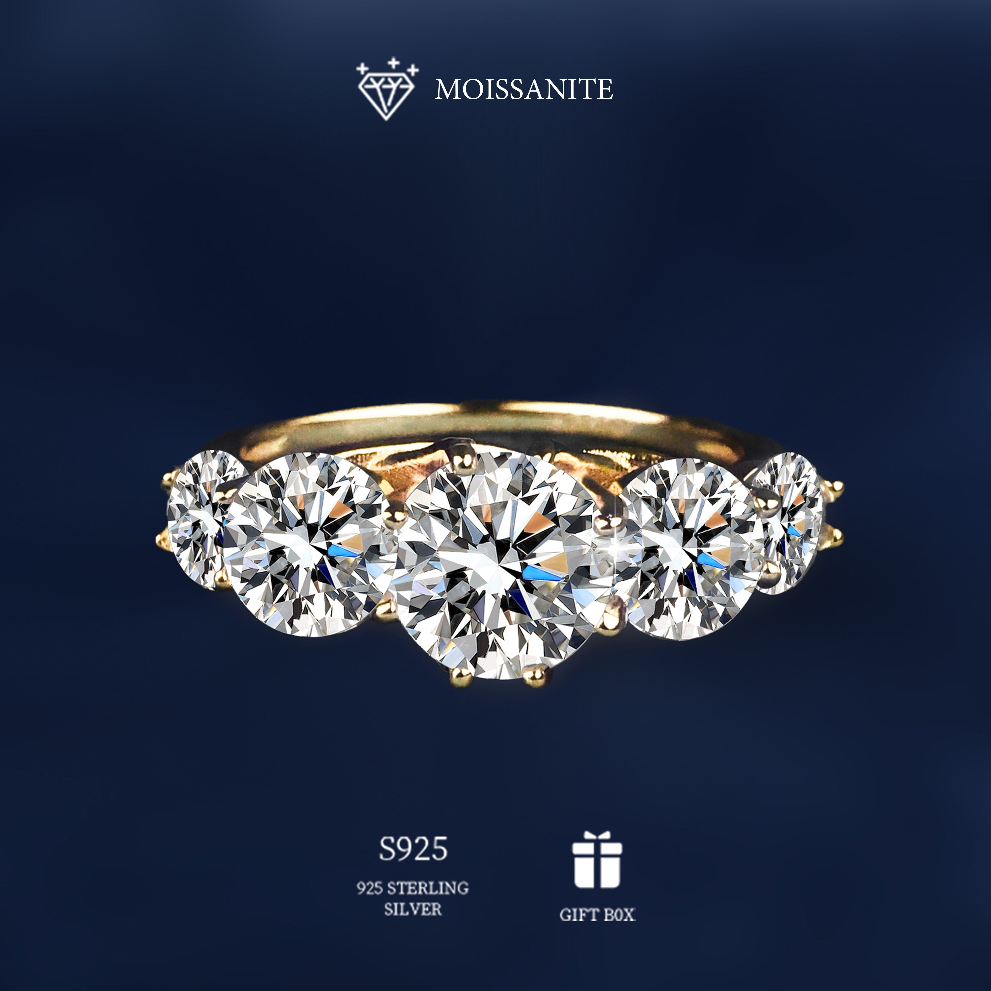 Sterling Silver Moissanite Ring 5 Carats 8-Prong Engagement Wedding Band for Women