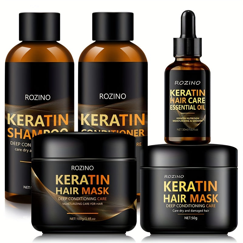 5-Piece Keratin Hair Care Set with Shampoo Conditioner Hair Mask and Essential Oil for Normal Hair