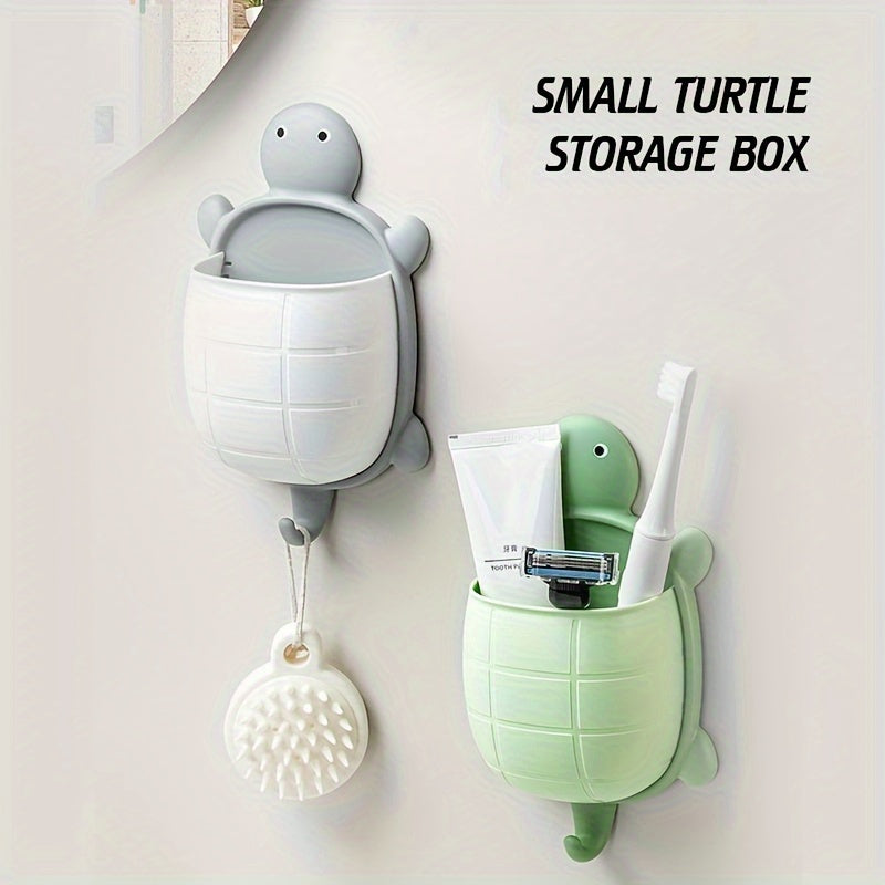 Cesta de almacenamiento de tortuga de dibujos animados para pared, organizador de cocina y baño, plástico duradero