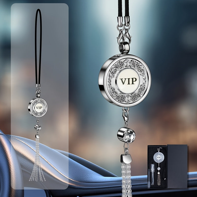 European Pattern Metal Car Air Freshener Hanging Perfume Container with Tassel in Gift Box