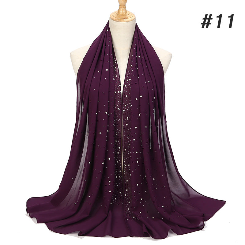 Women’s Shimmery Faux Diamond Chiffon Scarf Bubble Shawl Solid Color Breathable Sun Protection