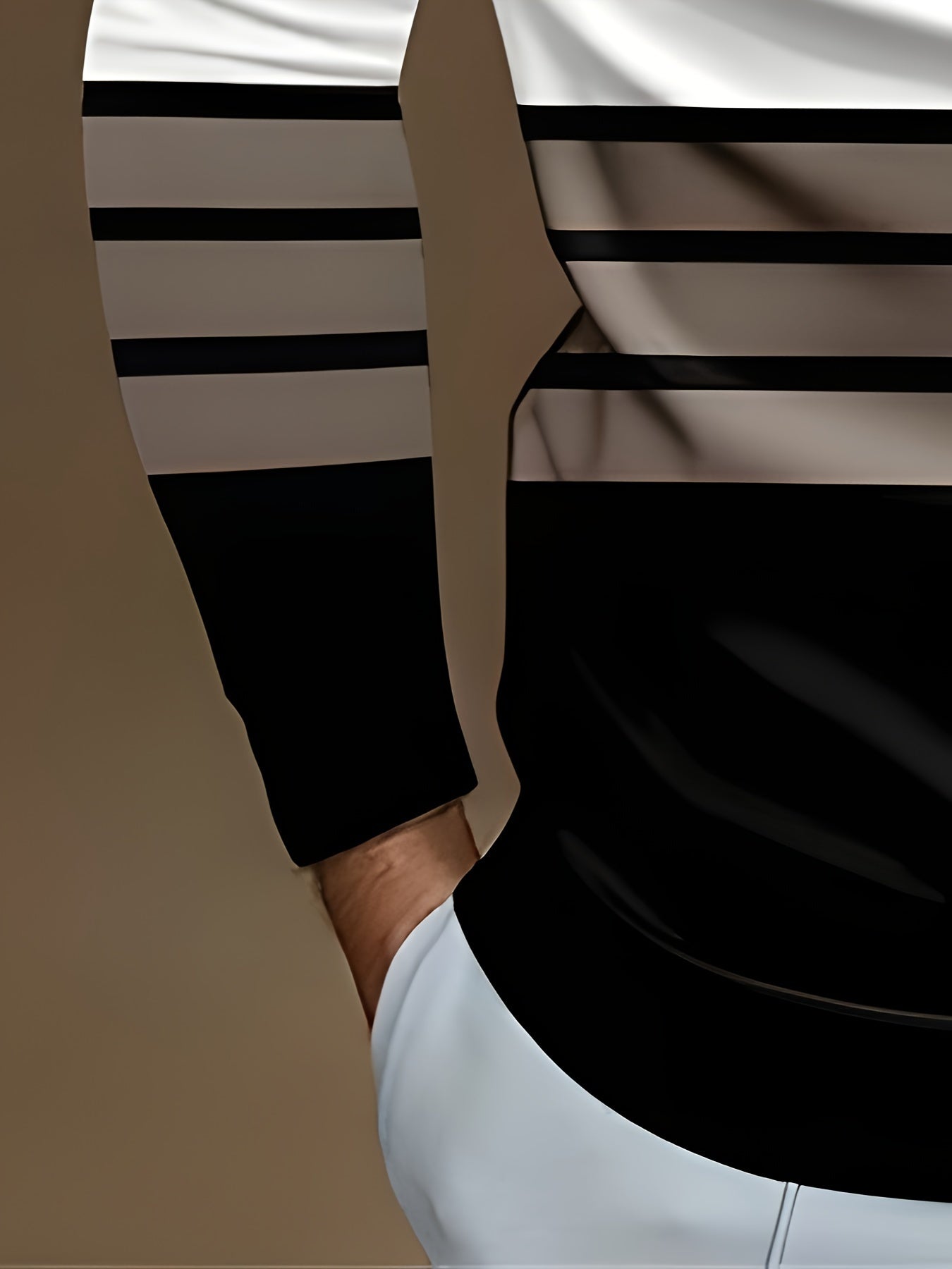 Men's Long-Sleeve Striped Polo Shirt with Zipper and Lapel Collar