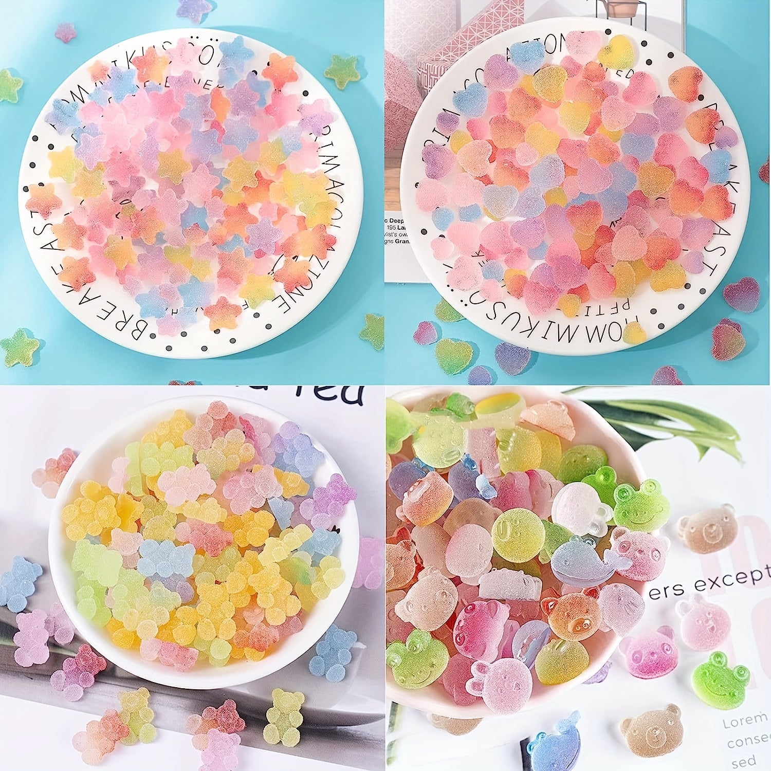120 Pieces Kawaii Candy Slime Charms Gummy Bear 3D Nail Art Beads for Resin Jewelry