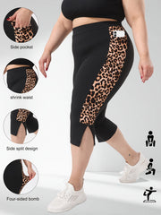 Women's Leopard Print High-Waist Capri Leggings with Pockets, Plus Size