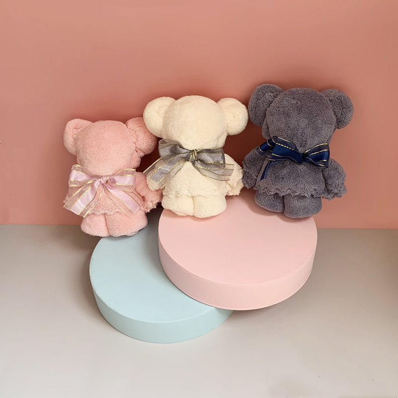 Cute Bear Hand Towel Soft Absorbent Polyester Blend 310gsm Gift for Festivals