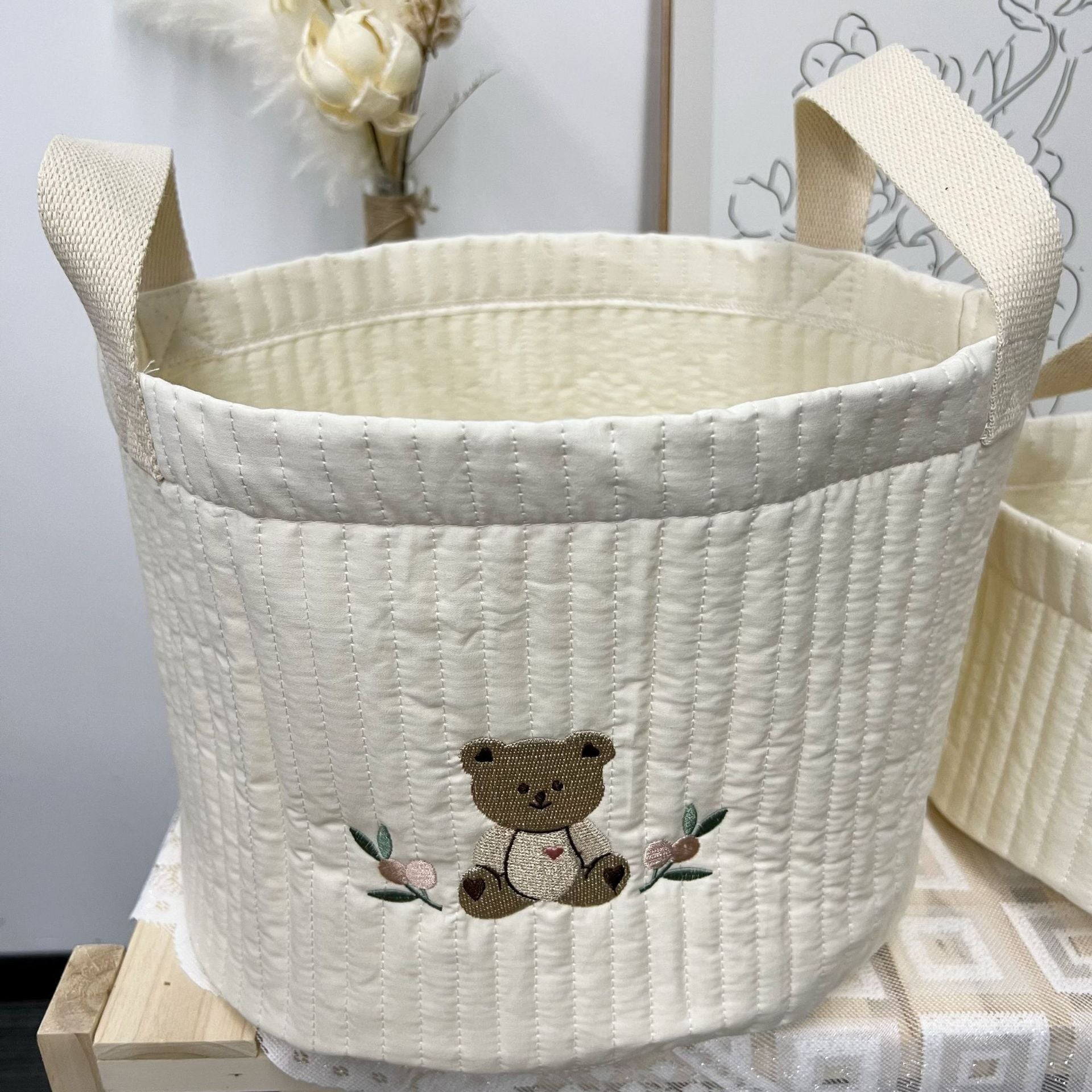 Quilted Fabric Storage Basket for Organizing Rooms and Closets