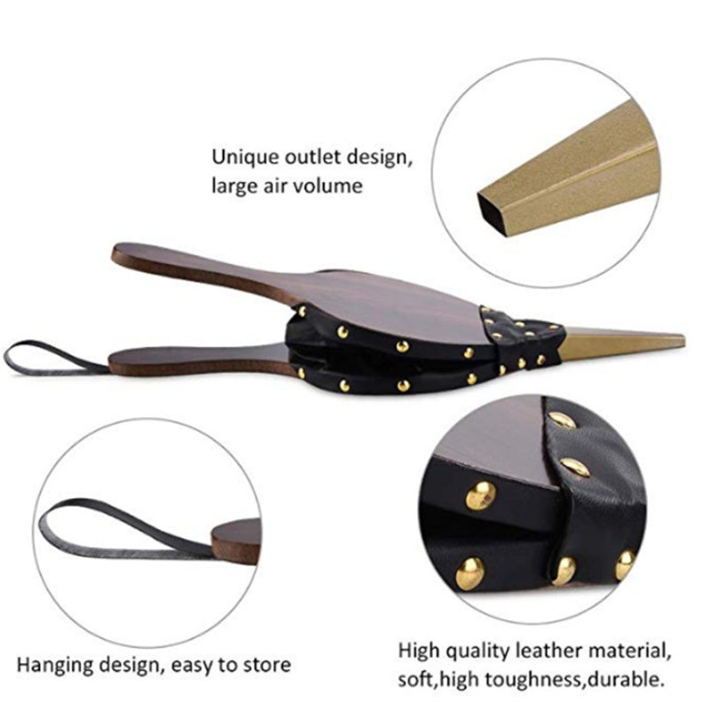 Rustic Brown Hardwood and Faux Leather Fireplace Bellows for Outdoor Cooking