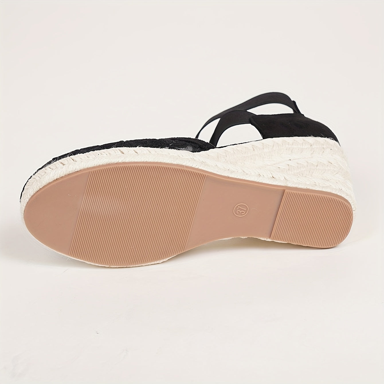 Women's Black High Heel Espadrille Pumps With Non-Slip Wedge and Ankle Straps