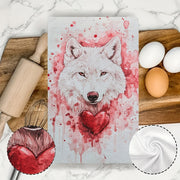 Qizil yurak bilan Valentine’s Day Wolfy dizayni bilan 2 ta oq oshxona sochiq to'plami