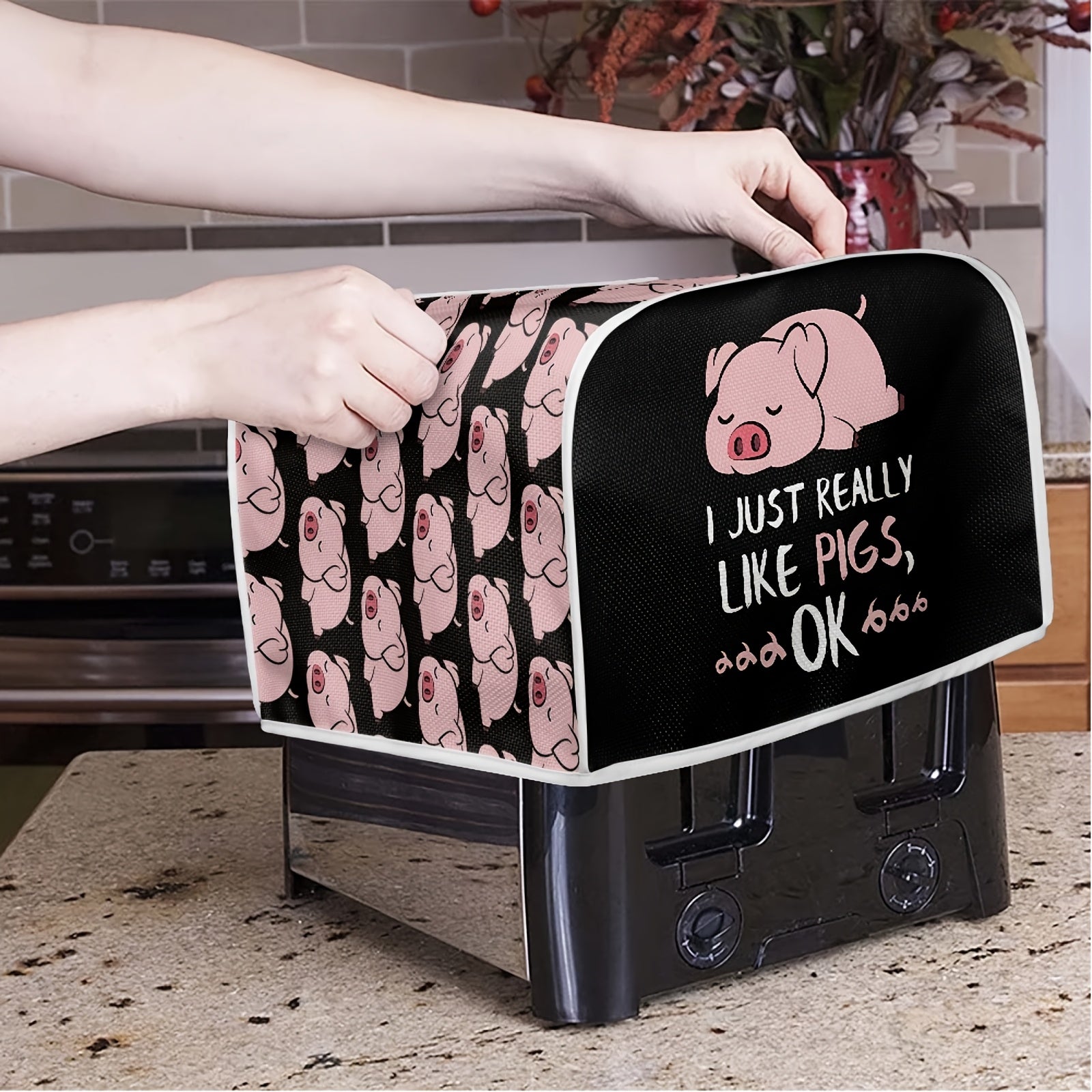 Pig Print Toaster Cover Dustproof Anti-Fingerprint Oil-Resistant Washable Kitchen Protector