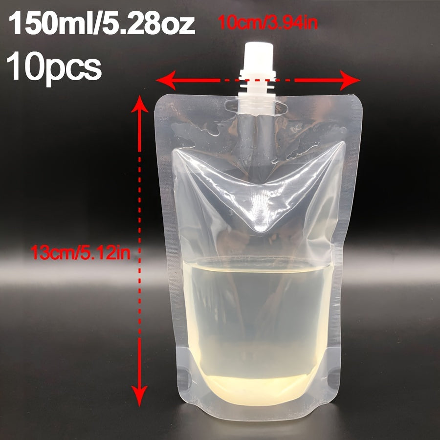Set of 10 Clear Plastic Drink Pouches with Nozzle Leak-Proof Juice Bags for Smoothies