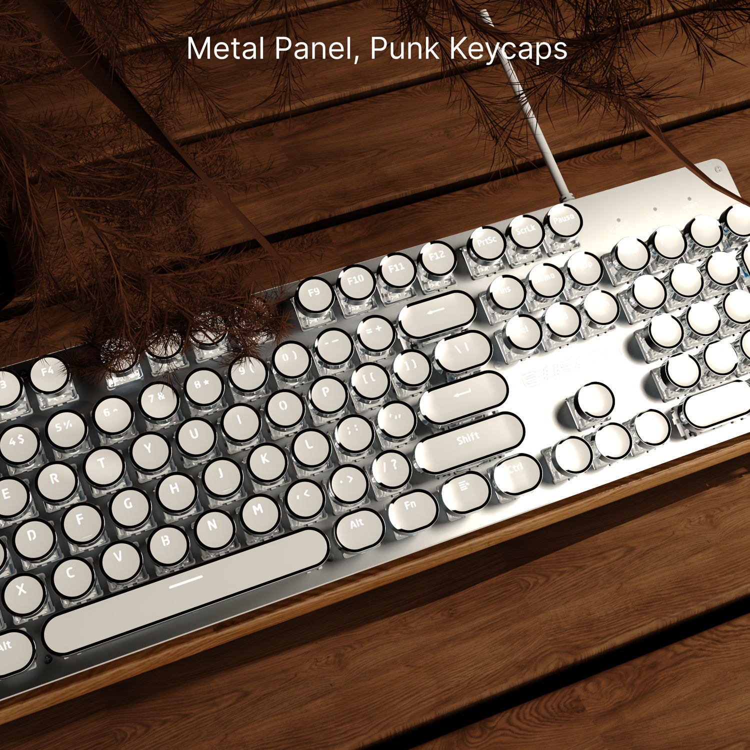 Teclado mecánico steampunk de 104 teclas con retroiluminación, USB cableado, todo de metal, para oficina y juegos, blanco