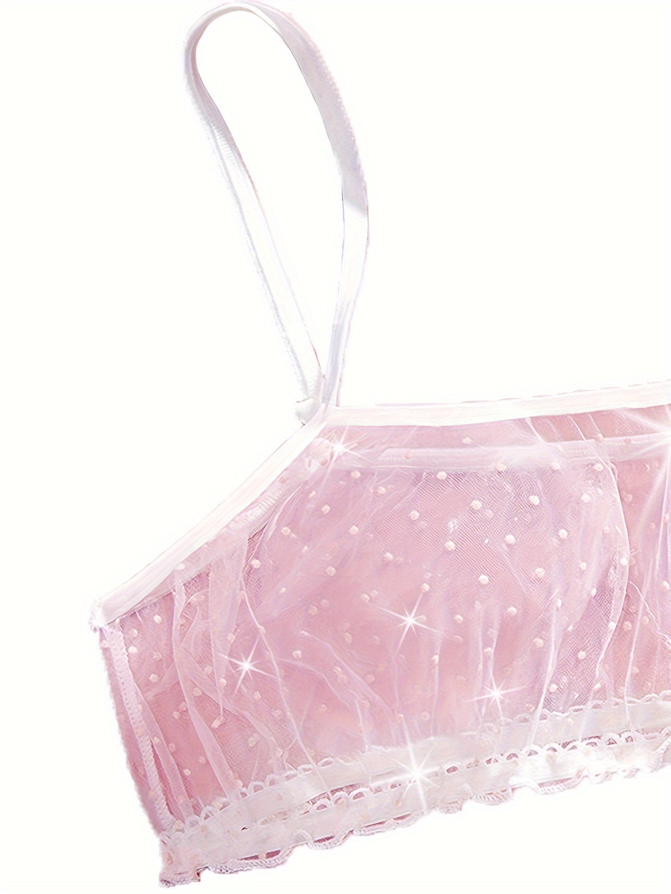 Pink Polka Dot Mesh Lingerie Set for Women