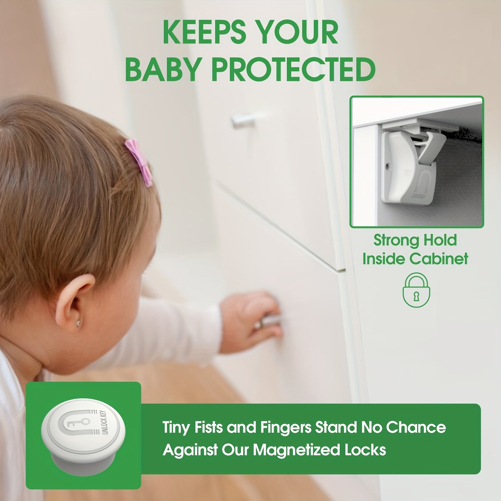 Set of 4 Babyproof Magnetic Cabinet Locks for Child Safety with Adhesive Installation