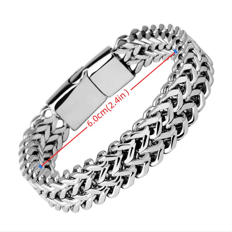 Men's Silver Stainless Steel Chain Bracelet with Magnetic Buckle for Casual Wear