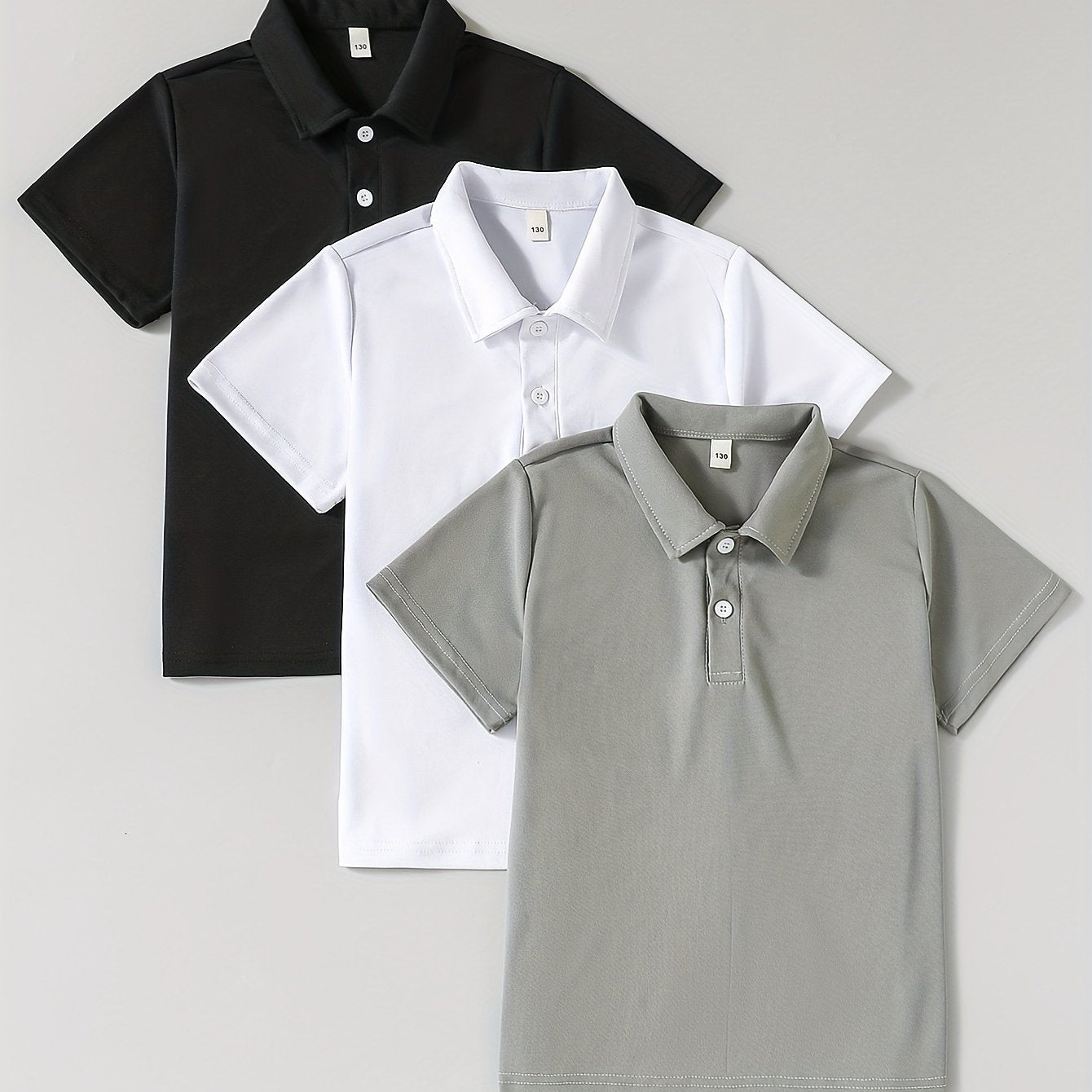 Boys Summer Shirts Short Sleeve Solid Color Knit Polyester Lapel Casual Loose Fit 3 Pack