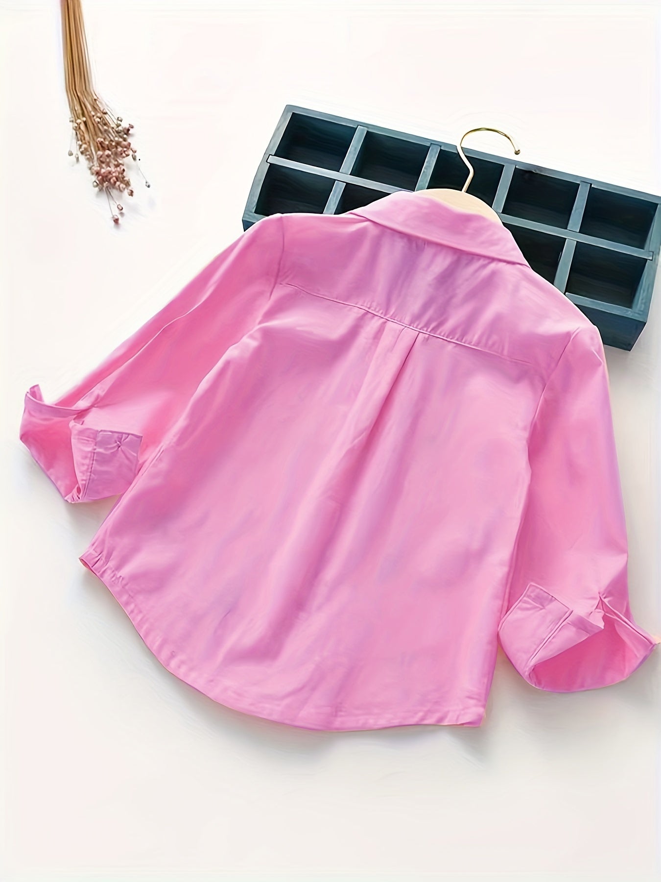 Girls Cotton Shirt with Embroidery, Long Sleeves, Ruffled Cuffs, Spring Fall Casual