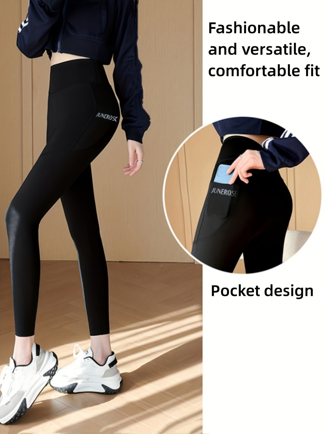 Women's High Waist Compression Leggings Tummy Control Pockets Solid Color