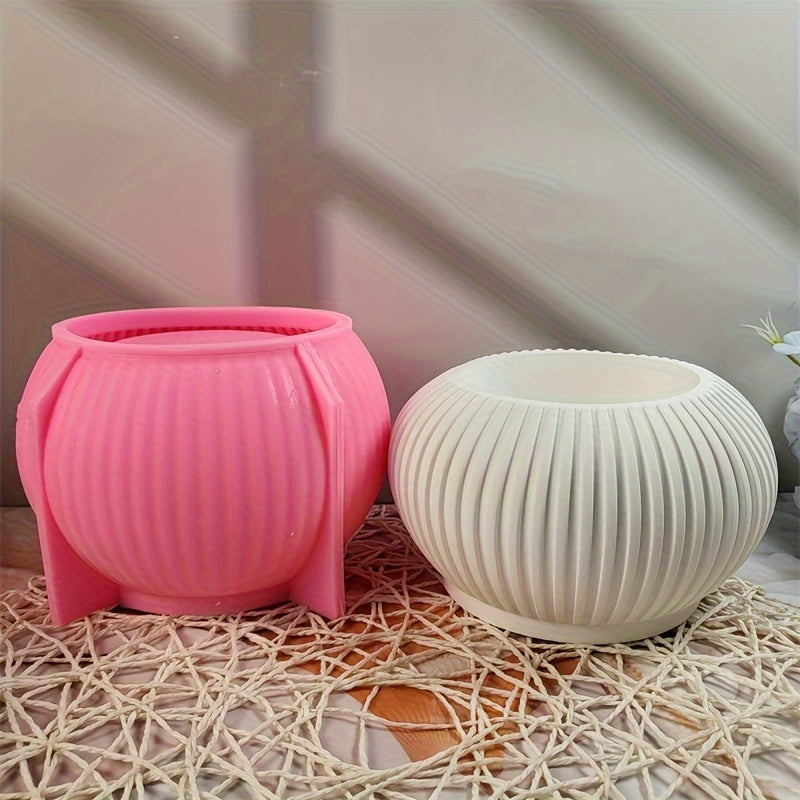 Silicone Mold for DIY Candle Holders and Storage Boxes Durable Striped Design for Concrete Gypsum Resin Crafts