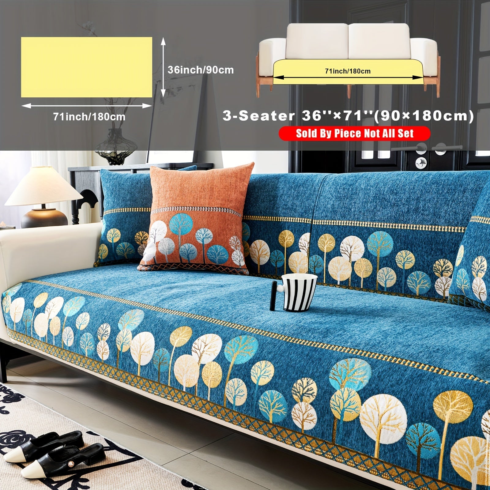 Chenille Sofa Cover with Tree Embroidery Pet-Friendly Slip-Resistant Easy to Clean Fits Various Sofa Sizes for Living Room and Home Decor