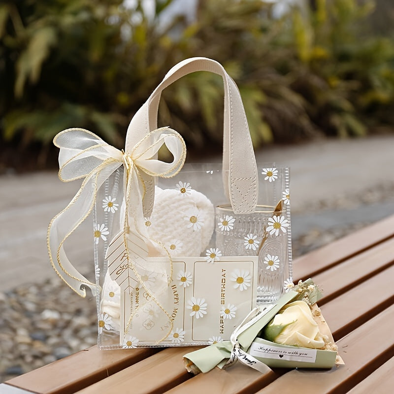 Daisy Print Clear Gift Bag for Bridesmaids and Girls' Parties, Makeup Organizer