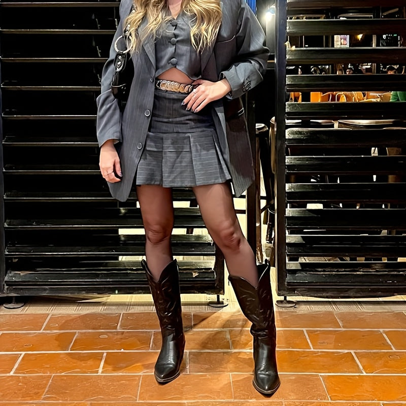 Women's Western Cowboy Boots Mid-Calf Embellished Black Synthetic Leather