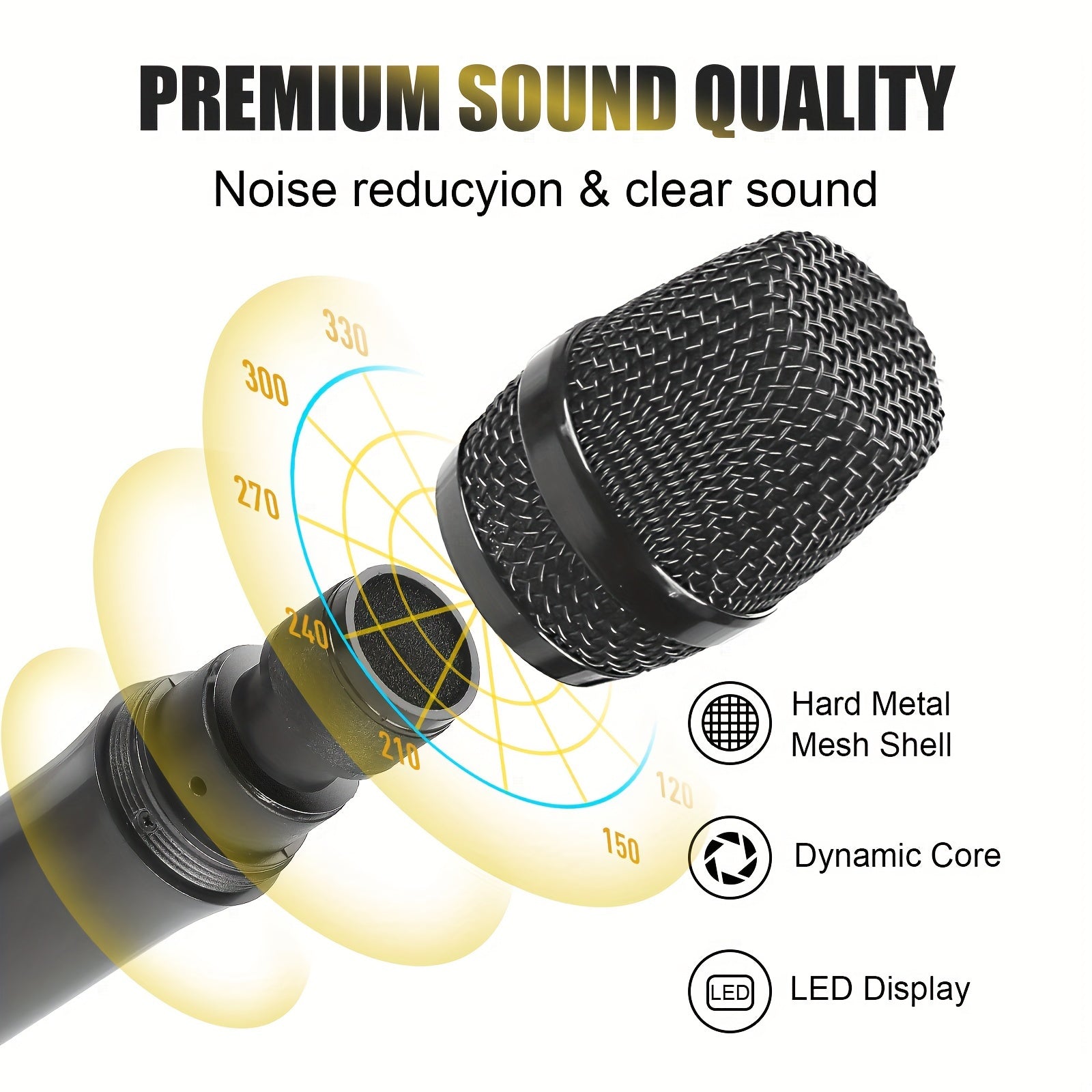 Universal simsiz mikrofon, ikki kanal bilan, qayta zaryadlanadigan, ulash va ishlatish uchun tayyor, karaoke, nutqlar, to'ylar, cherkov xizmatlari va ommaviy nutq tizimlari kabi turli foydalanishlar uchun mos.