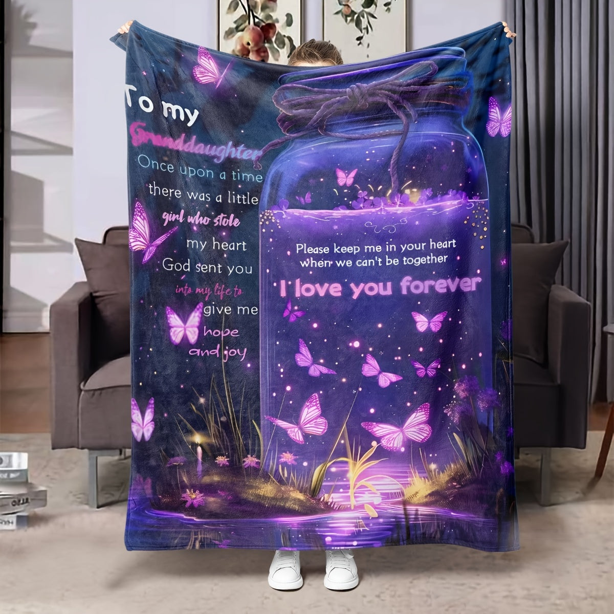 Asian-Inspired Fleece Blanket with Butterfly Print for All Seasons