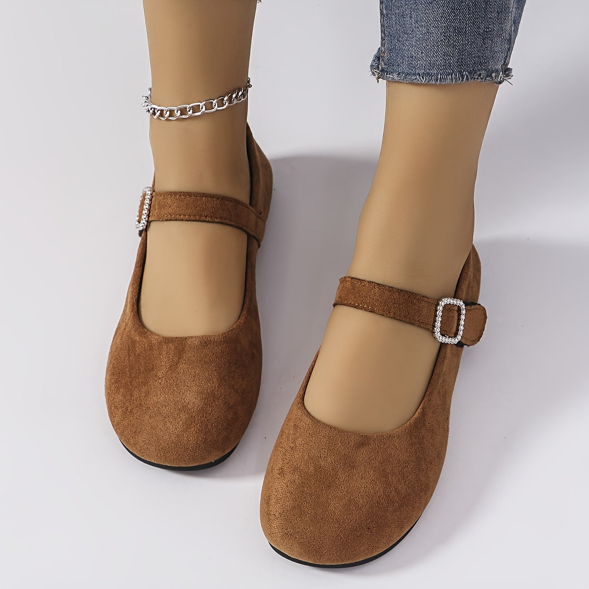 Ayollar Mary Jane tuflari, rhinestone tokchali, yashil, yengil fleece, qulay