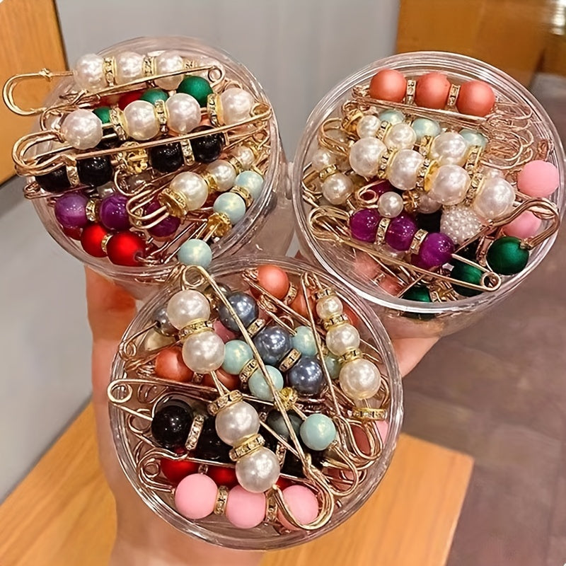 Set of 20 Artificial Pearl Brooches for Women with Sweater Clips, Waist Extenders, Safety Pins, Dress Decorations