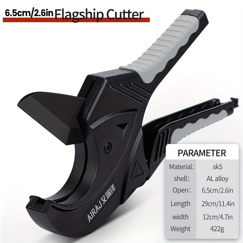 Industrial Pipe Cutter 32-65mm Ratchet Scissors for PVC Rubber Tubing with SK5 Steel Blade