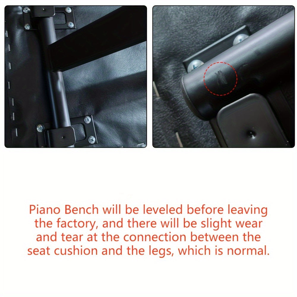 Banco de piano ajustable en poliuretano negro en estilo X con diseño plegable y patas antideslizantes