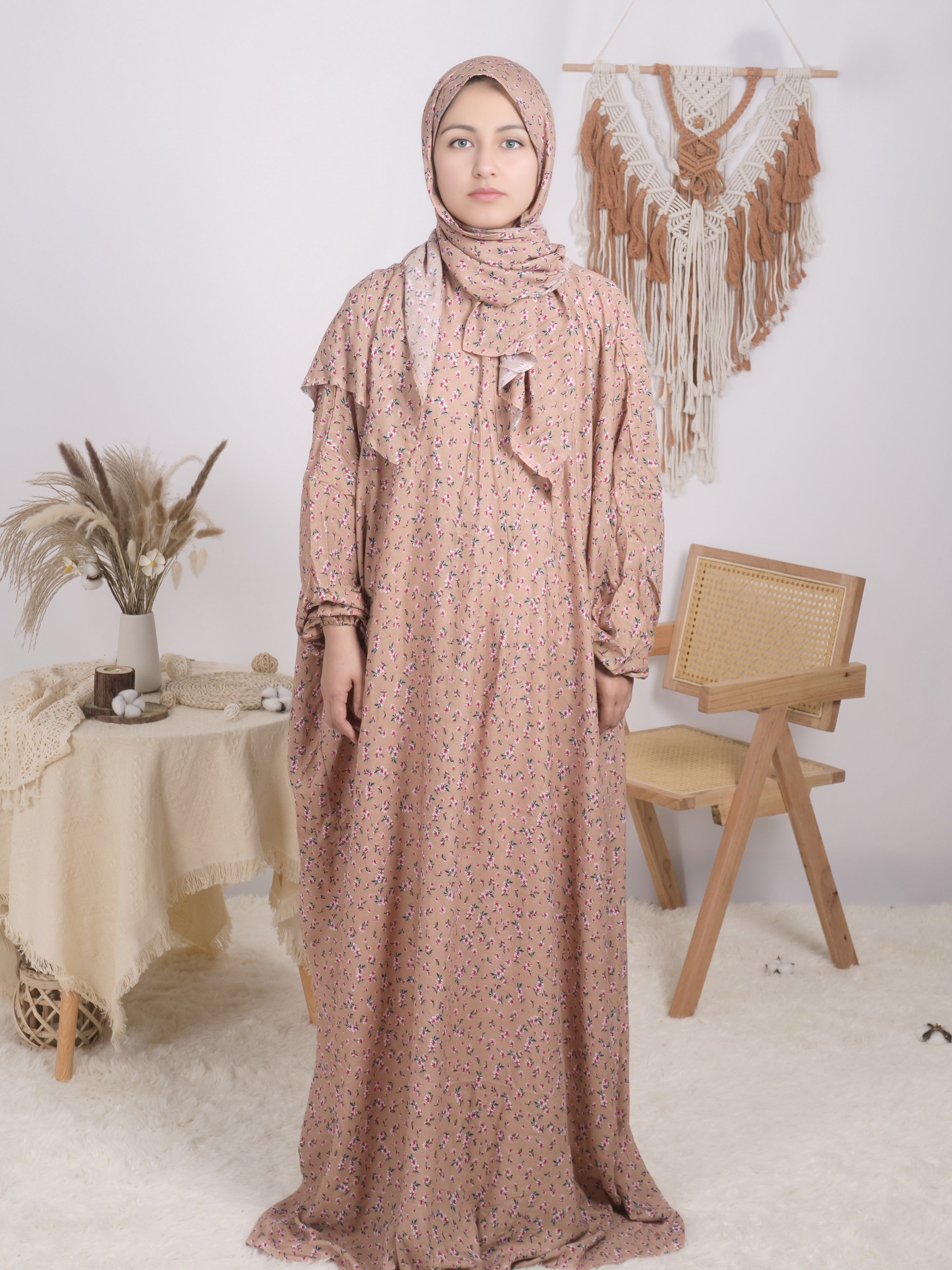 Plus Size Floral Kaftan Dress Long Sleeve Maxi Loose Fit