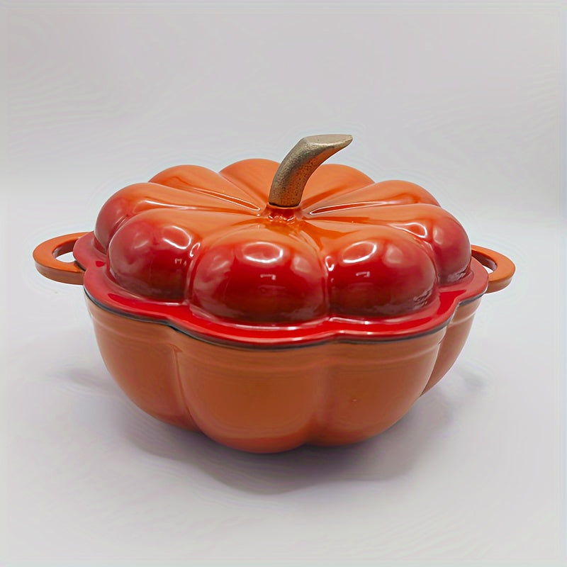 Красная кастрюля в форме тыквы из чугунного литья с эмалированной крышкой, толстая кастрюля, подходящая для газовых и индукционных плит, кухонная посуда.