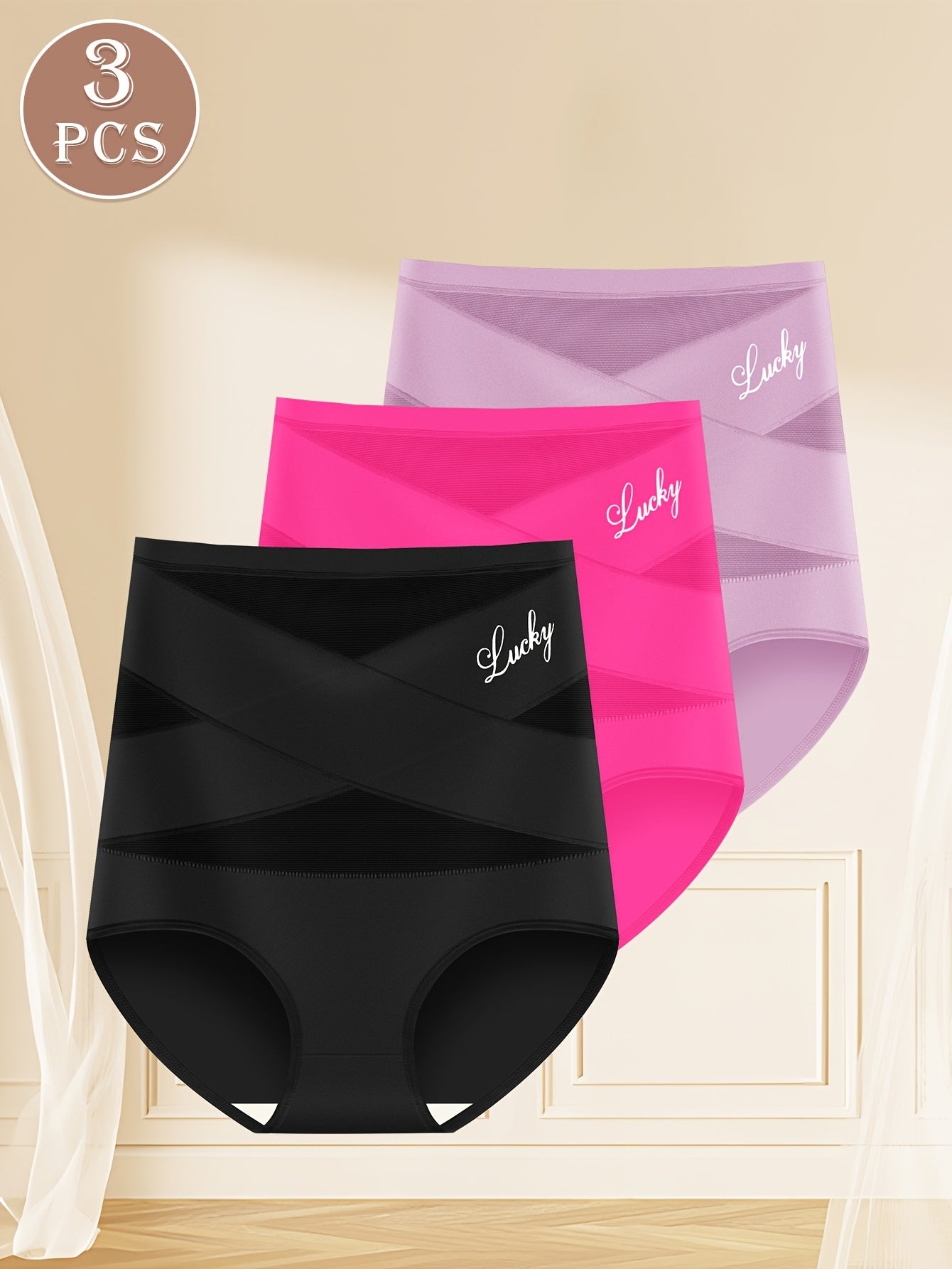 Plus Size High Waist Triangle Panties Set 3 Pack Soft Polyester Solid Color